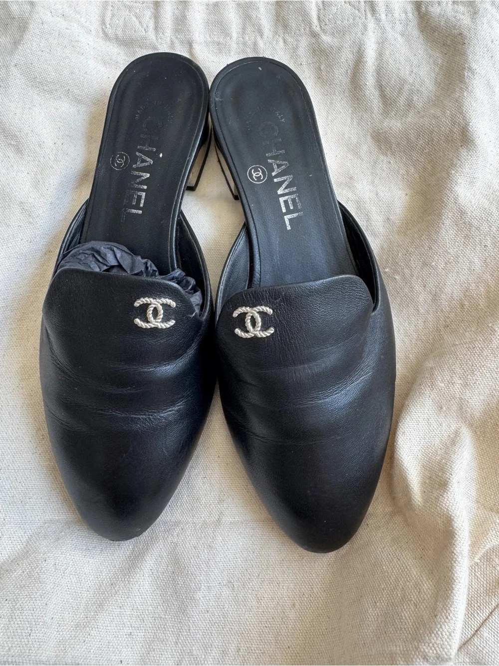 CHANEL leather mules